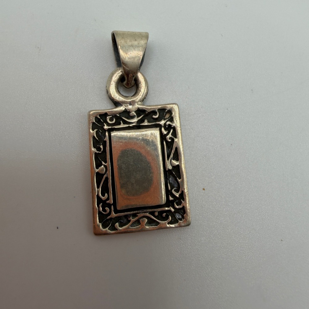 Vintage 925 Sterling Silver Ornate Filigree Rectangle Pendant Charm Mexico